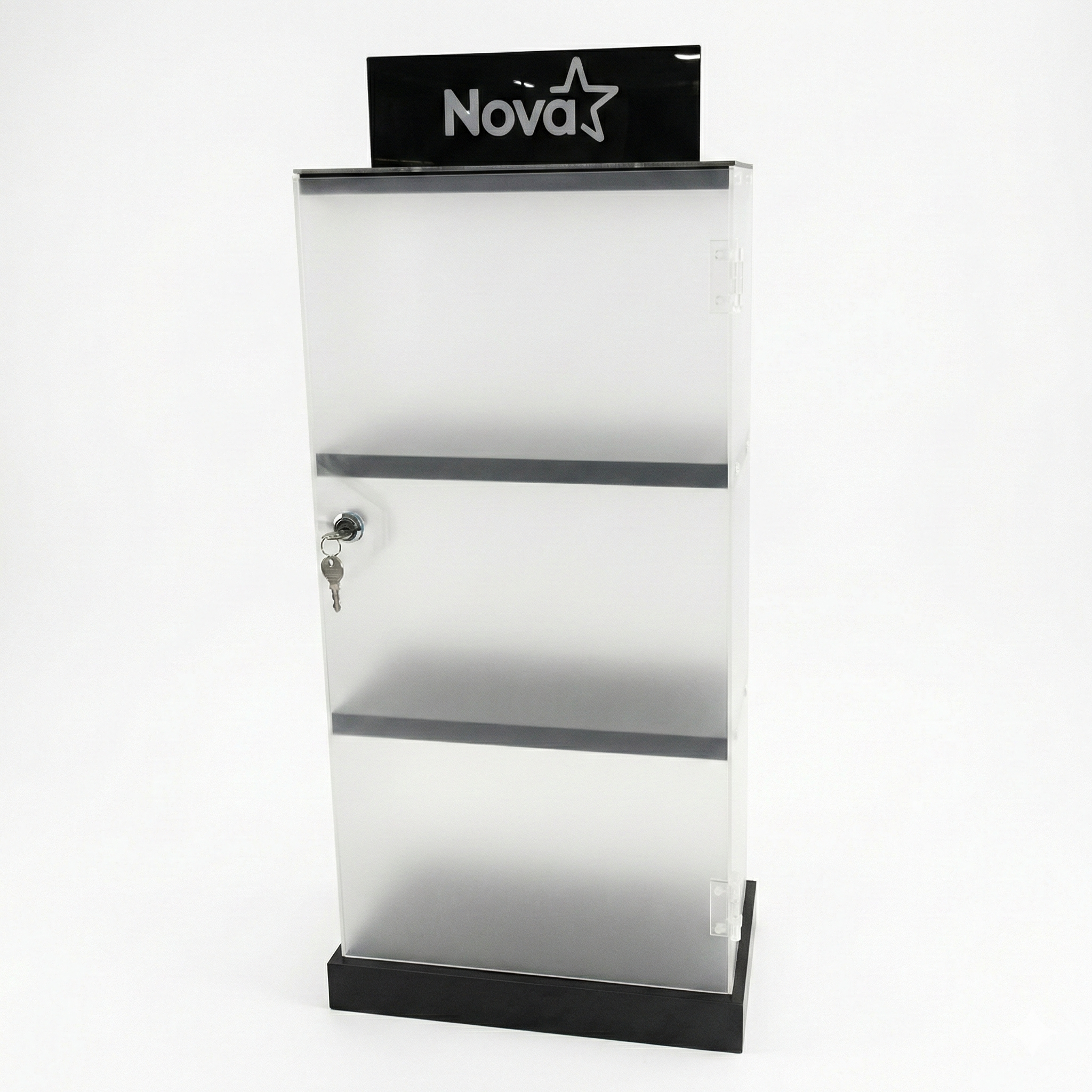 DISPLAY NOVA DE ACRÍLICO 320 × 170 × 600 MM CON LOGO NOVA IMPRESO – NEGRO