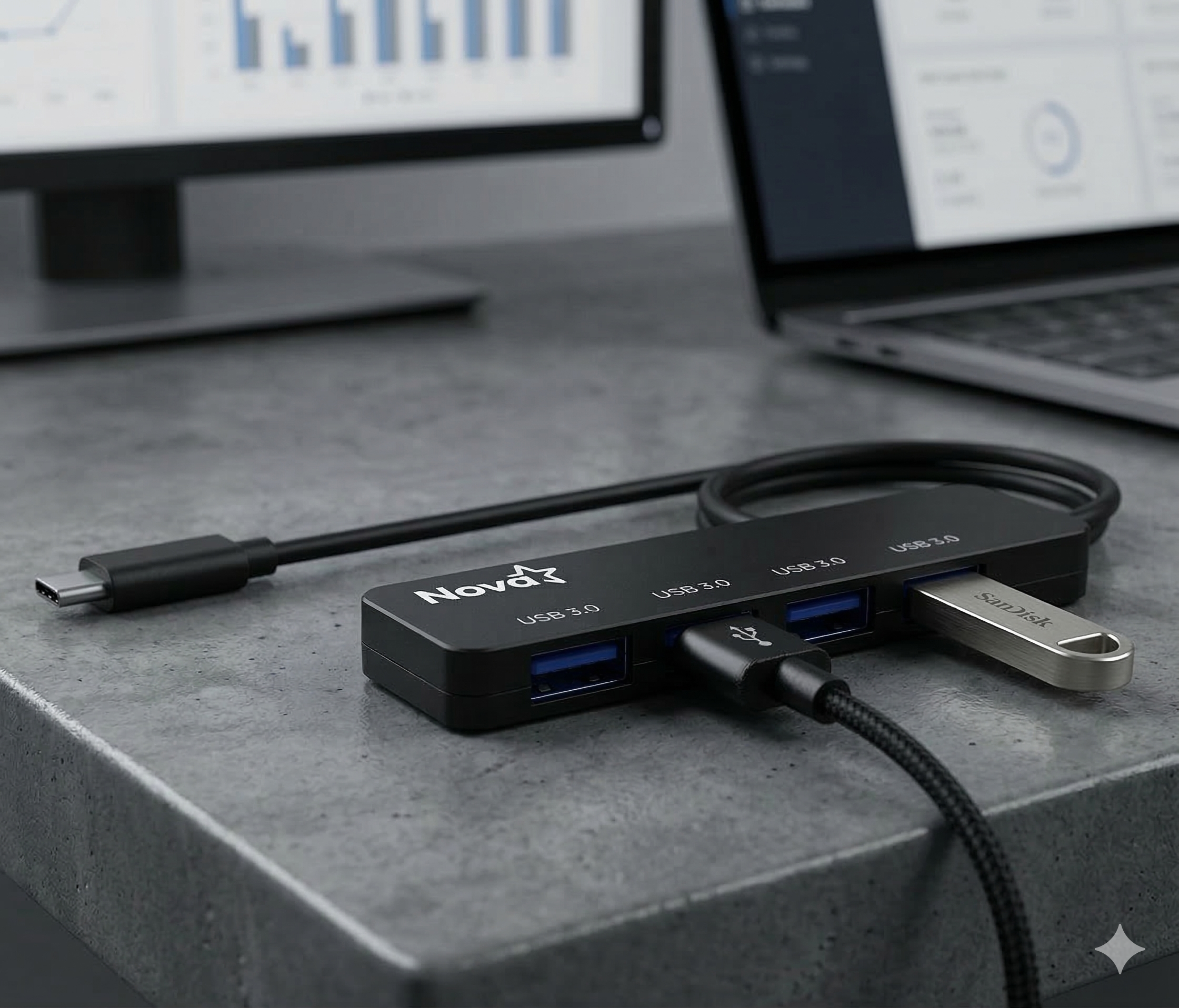 HUB 4 EN 1 USB-C 4 PUERTOS UBS-A 2.0