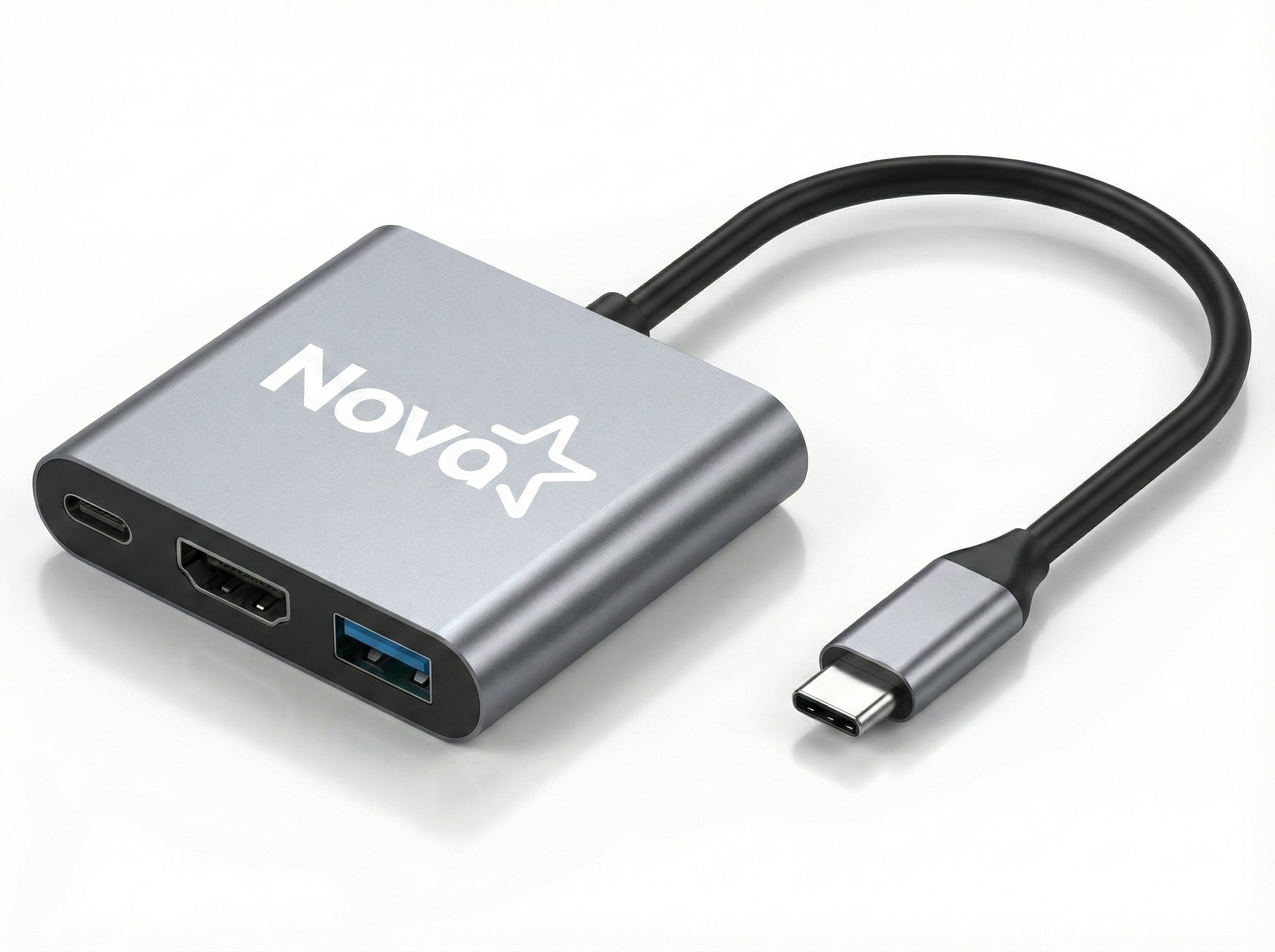 HUB 3 EN 1 USB-C 1 PUERTO USB-C 1 PUERTO USB-A 3.0 Y 1 PUERTO HDMI 4K PLATEADO