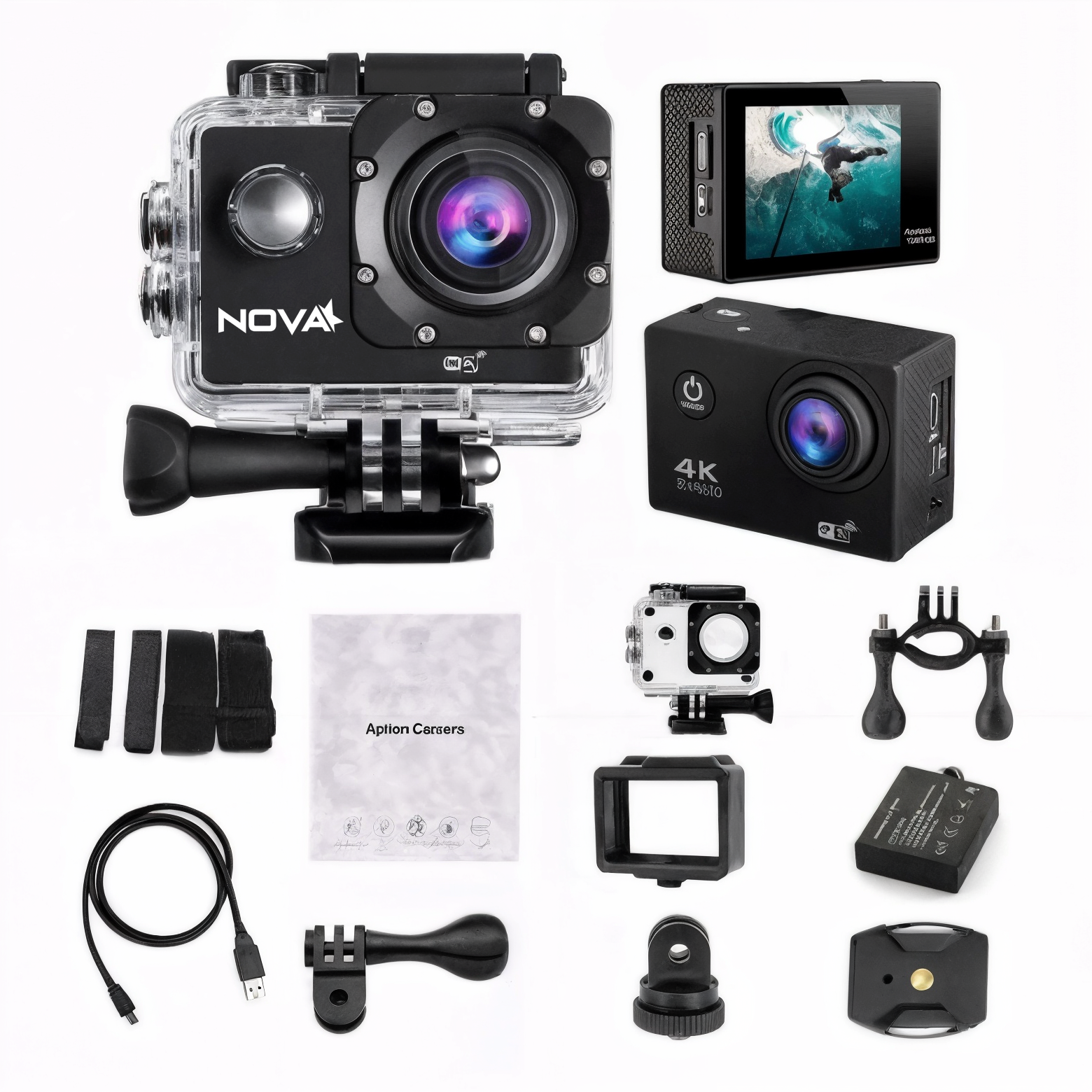 CAMARA DEPORTIVA NOVA AWM20300001C PANTALLA DE 2" 1920 X 1080 32GB CON CONTROL REMOTO NEGRO