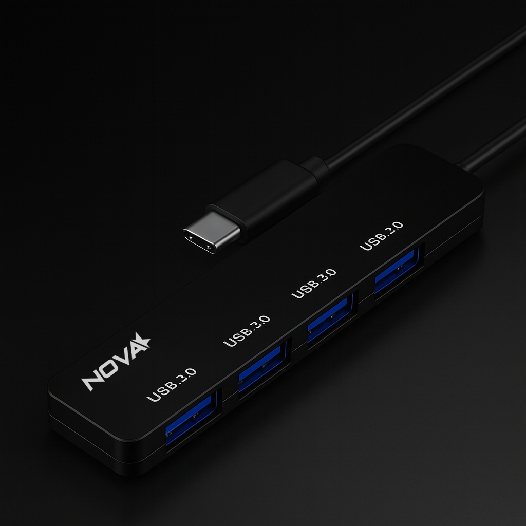 HUB NOVA AHB1S240001C 5 EN 1 USB-C 4 PUERTOS UBS-A 2.0 480MBPS NEGRO