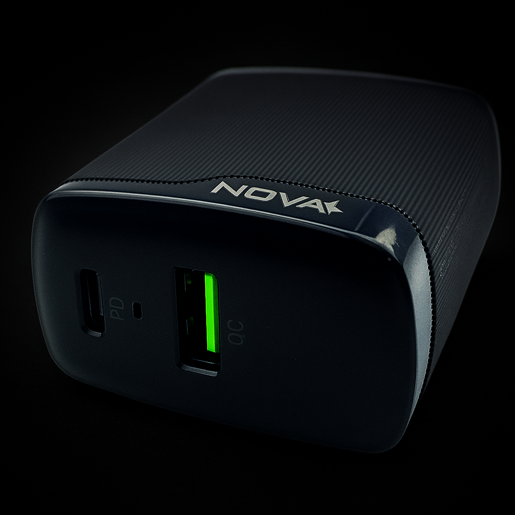 CARGADOR DE PARED NOVA PA046RBU001C 45W 1 PUERTO USB-C Y 1 PUERTO USB-A CARGA RAPIDA NEGRO