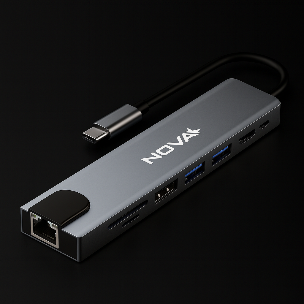 HUB INTELIGENTE NOVA FAA383CC001C 8 EN 1 USB-C 1 PUERTO MICRO SD 1 PUERTO TF CARD 1 PUERTO RJ45 1 PUERTO USB-C 2 PUERTOS USB-A 3.0 1 PUERTO PD CARGA RAPIDA Y 1 PUERTO HDMI 4K PLATEADO