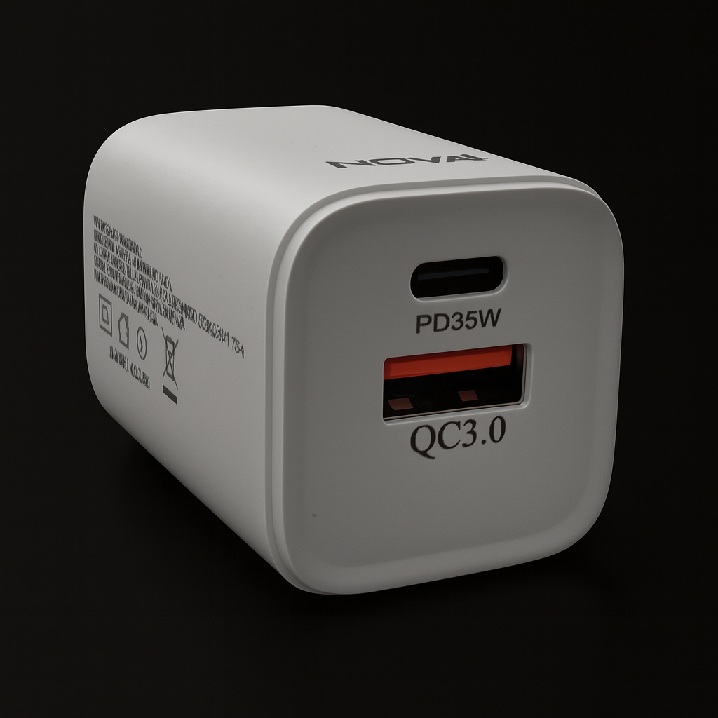 CARGADOR DE PARED NOVA PA035RBU001C 35W 1 PUERTO USB-C Y 1 PUERTO USB-A CARGA RAPIDA BLANCO